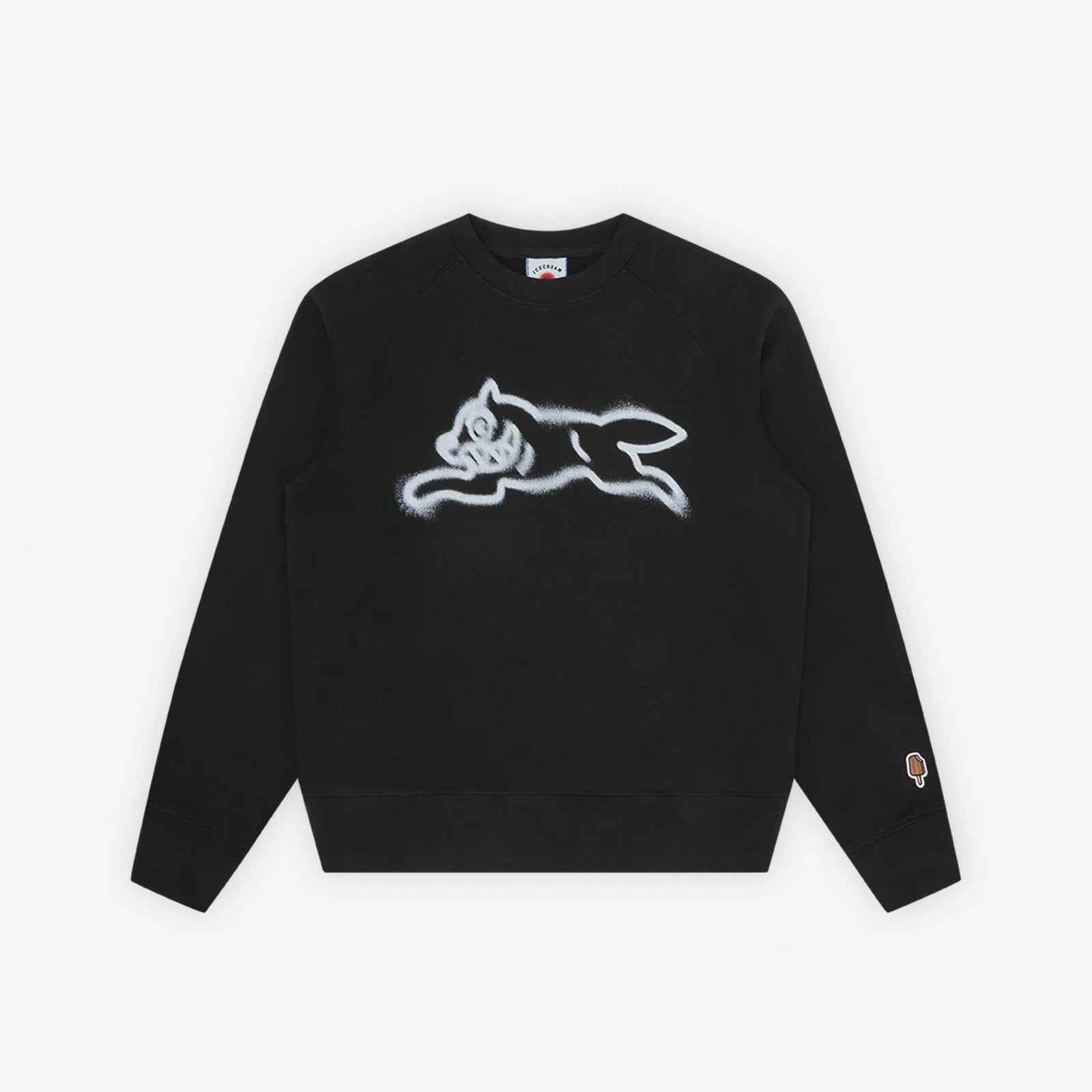 ICECREAM Spray Paint Running Dog Crewneck Black vista frontale
