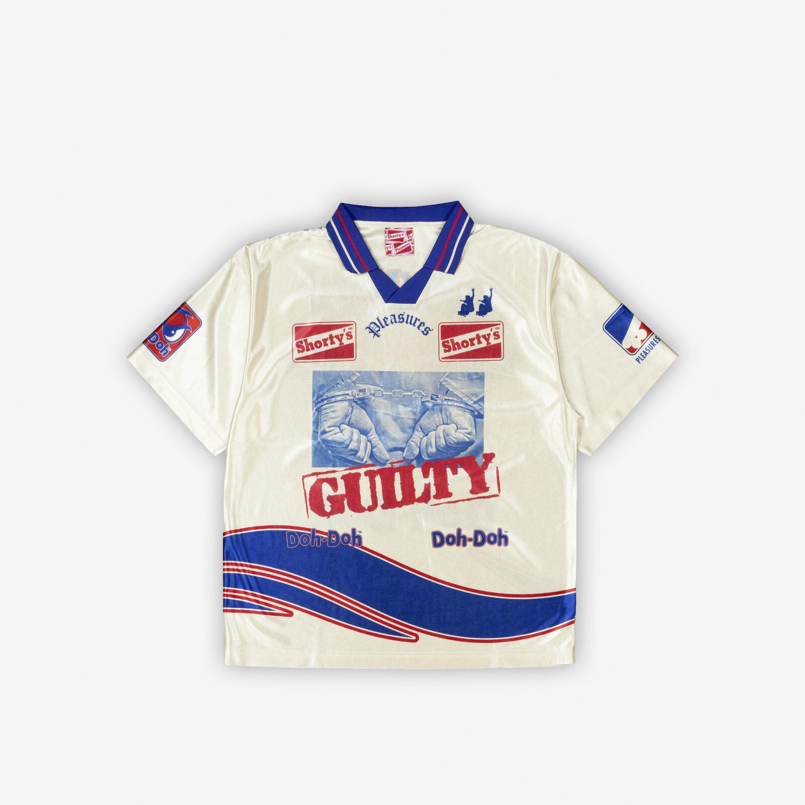 pleasures x shorty's soccer jersey cream fall 24 guilty